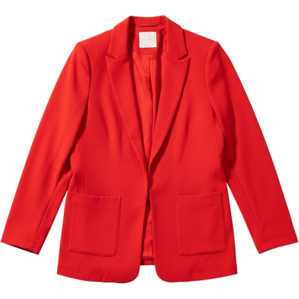Elodie Blazer Womens Size Medium Red Open Front Patch Pocket Career Professional